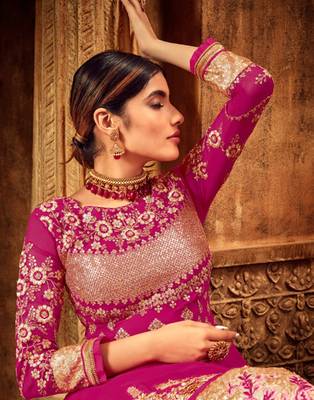 Rani-pink resham embroidery pure georgette salwar 3