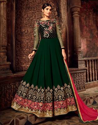 Dark-green resham embroidery pure georgette salwar 3