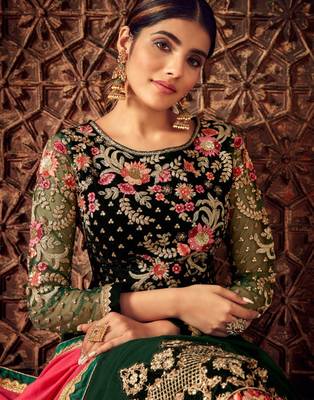 Dark-green resham embroidery pure georgette salwar 4
