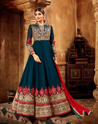 Blue resham embroidery pure georgette salwar 1