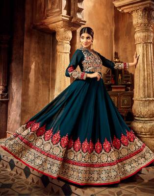 Blue resham embroidery pure georgette salwar 2