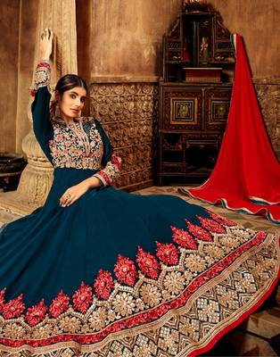 Blue resham embroidery pure georgette salwar 3