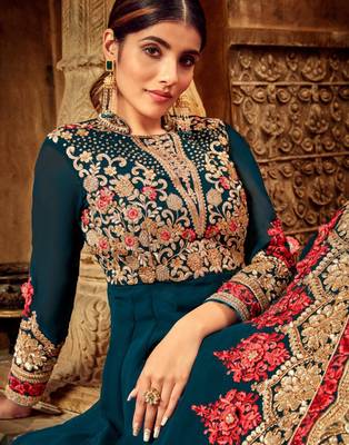 Blue resham embroidery pure georgette salwar 4