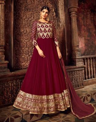 Maroon resham embroidery pure georgette salwar 1