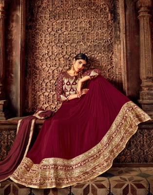 Maroon resham embroidery pure georgette salwar 2