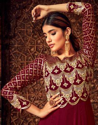 Maroon resham embroidery pure georgette salwar 3