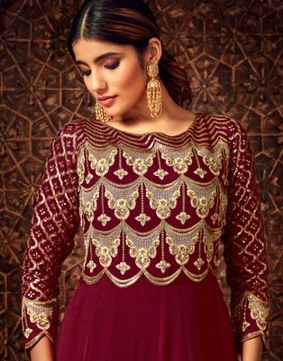 Maroon resham embroidery pure georgette salwar 4