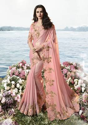 Baby Pink Embroidered Pure Tissue Saree With Blouse 1