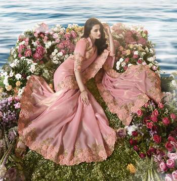 Baby Pink Embroidered Pure Tissue Saree With Blouse 2