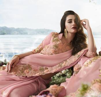Baby Pink Embroidered Pure Tissue Saree With Blouse 4