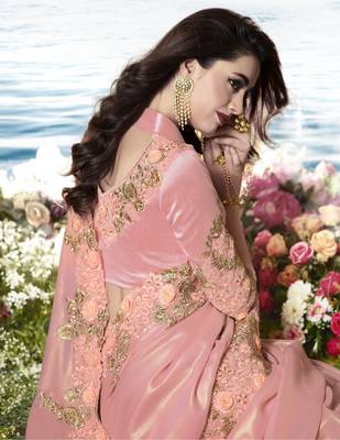 Baby Pink Embroidered Pure Tissue Saree With Blouse 5
