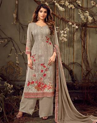 Grey resham embroidery pure viscose salwar 1