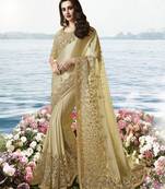 Dark Cream Embroidered Pure Tissue Saree With Blouse
