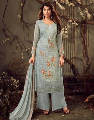Blue resham embroidery pure viscose salwar 1