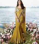 Mustard Embroidered Pure Silk Saree With Blouse