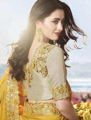Mustard Embroidered Pure Silk Saree With Blouse 3