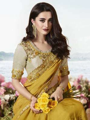 Mustard Embroidered Pure Silk Saree With Blouse 4