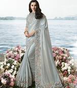 Grey Embroidered Pure Tissue Saree With Blouse
