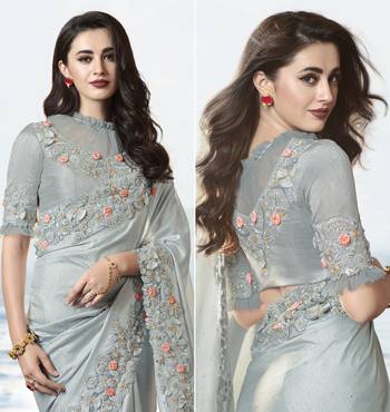 Grey Embroidered Pure Tissue Saree With Blouse 2