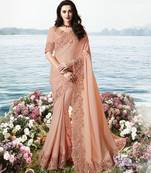 Light Peach Embroidered Pure Silk Saree With Blouse