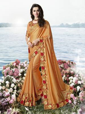 Peach Embroidered Pure Tissue Saree With Blouse 1
