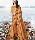 Peach Embroidered Pure Tissue Saree With Blouse