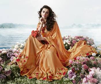 Peach Embroidered Pure Tissue Saree With Blouse 2