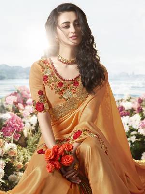 Peach Embroidered Pure Tissue Saree With Blouse 3