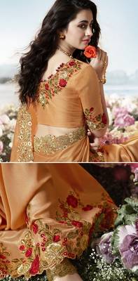 Peach Embroidered Pure Tissue Saree With Blouse 4