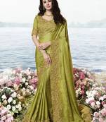Olive Embroidered Pure Silk Saree With Blouse