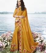 Mustard Embroidered Pure Tissue Saree With Blouse