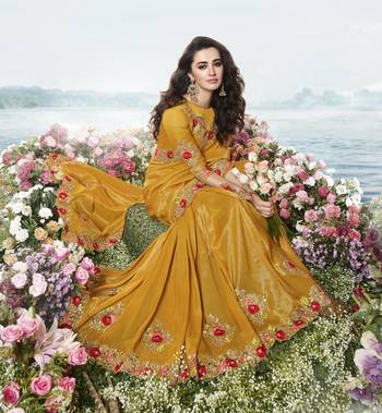 Mustard Embroidered Pure Tissue Saree With Blouse 2