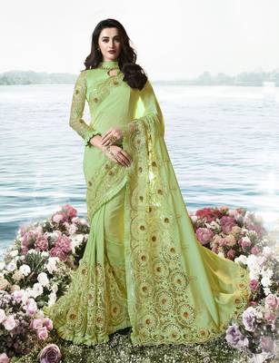 Light Green Embroidered Pure Silk Saree With Blouse 1