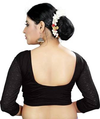 Black Lycra Stretchable Readymade Blouse for Women Long Sleeve  2