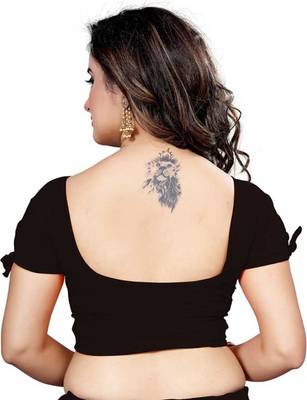 Black Kala Lycra Stretchable Readymade Blouse for Women Short Sleeve with String Dori  2
