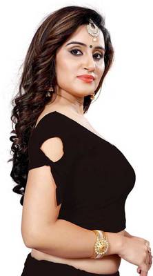 Black Kala Lycra Stretchable Readymade Blouse for Women Short Sleeve with String Dori  3