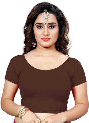 Brown Lycra Stretchable Readymade Blouse for Women Short Sleeve  1