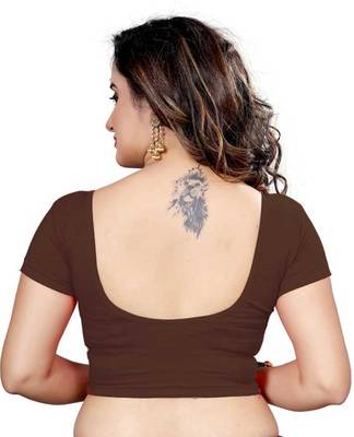 Brown Lycra Stretchable Readymade Blouse for Women Short Sleeve  2