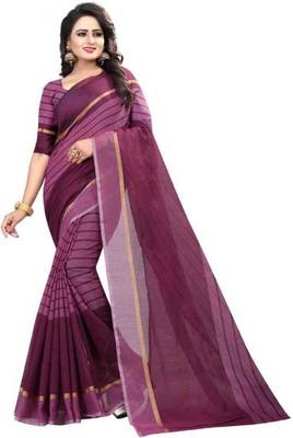 Magenta plain cotton poly saree with blouse 1