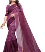 Magenta plain cotton poly saree with blouse
