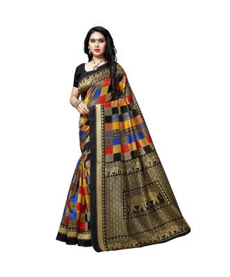Black printed bhagalpuri silk saree with blouse 1