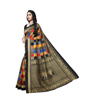 Black printed bhagalpuri silk saree with blouse 2