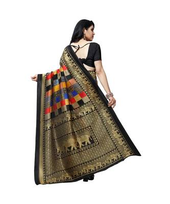 Black printed bhagalpuri silk saree with blouse 3