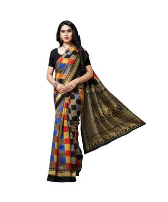 Black printed bhagalpuri silk saree with blouse 4