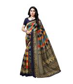 Blue printed bhagalpuri silk saree with blouse