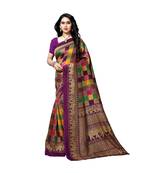 Purple printed bhagalpuri silk saree with blouse