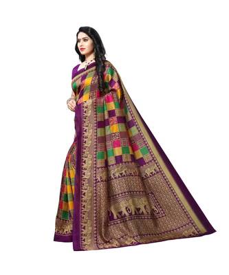 Purple printed bhagalpuri silk saree with blouse 2