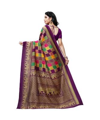 Purple printed bhagalpuri silk saree with blouse 3