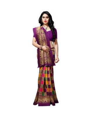 Purple printed bhagalpuri silk saree with blouse 4