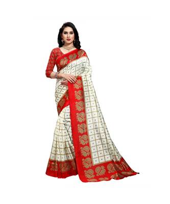 Red printed bhagalpuri silk saree with blouse 1